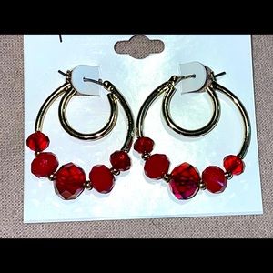 Gold hoops with red beads